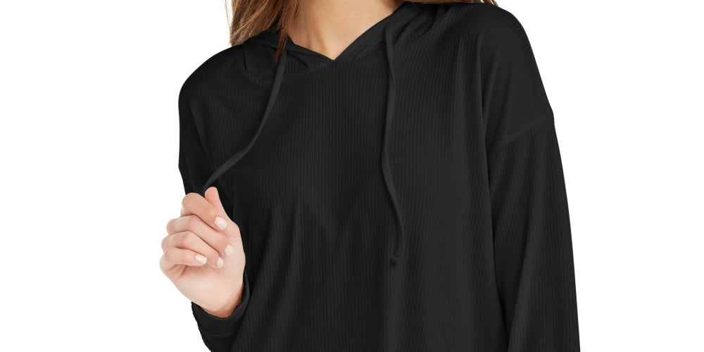 Moletom com capuz e malha canelada Pink Rose Juniors, tamanho grande, preto