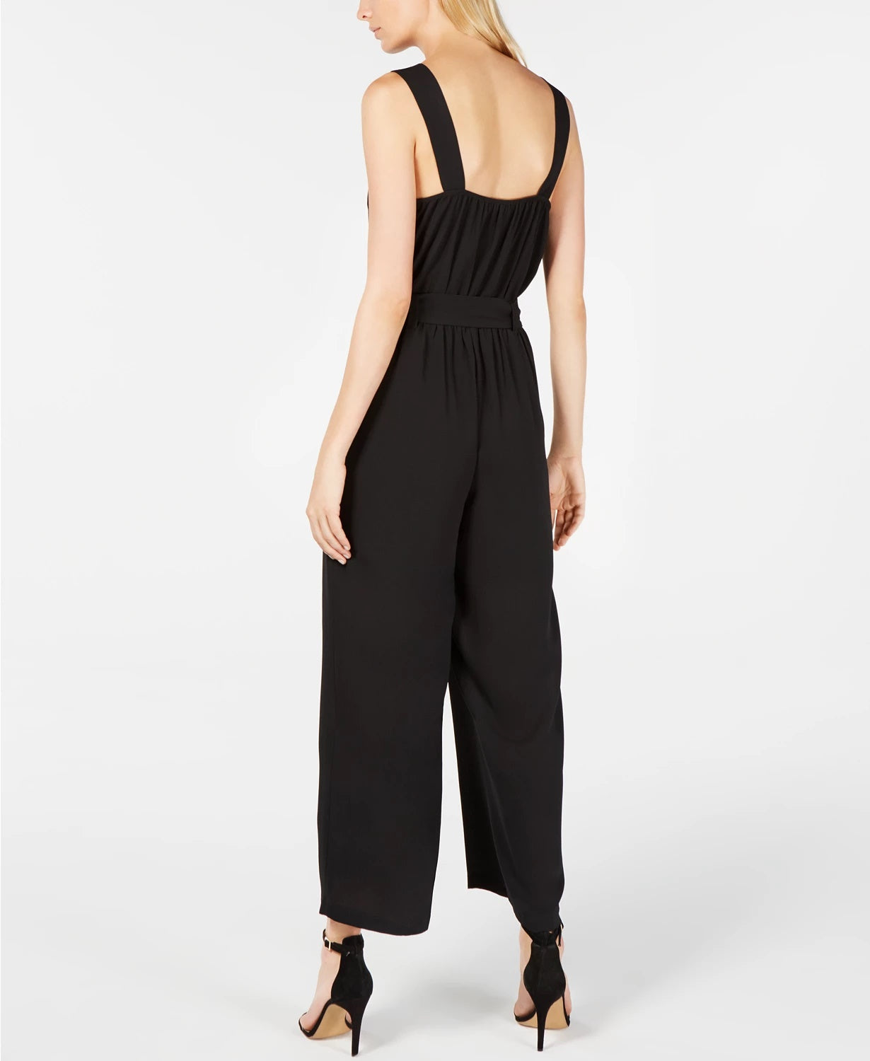 Macacão feminino Monteau Petite com decote quadrado, preto, tamanho pequeno grande