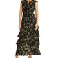Vestido longo com babados estampados Issa da Rachel Roy para mulheres, preto, tamanho 4