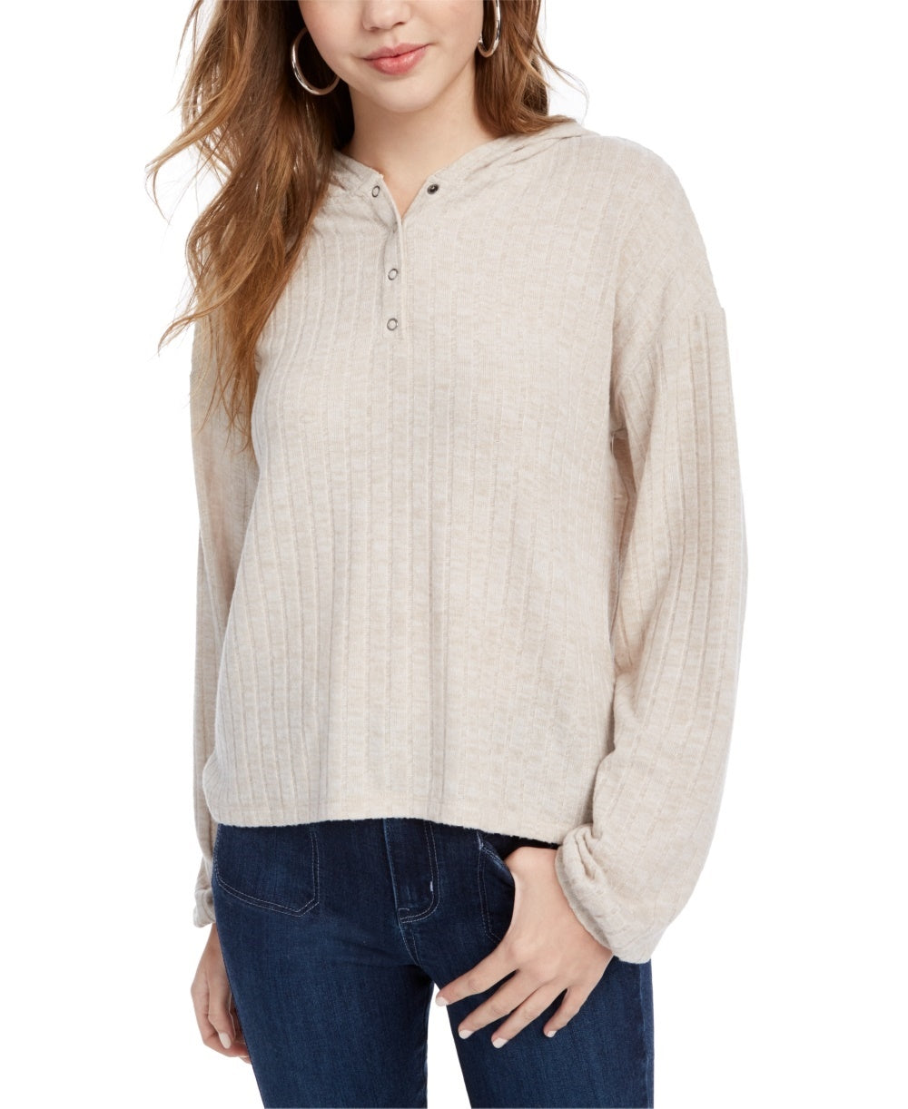 Moletom com capuz Henley canelado Ultra Flirt Junior's Bege, tamanho X-S