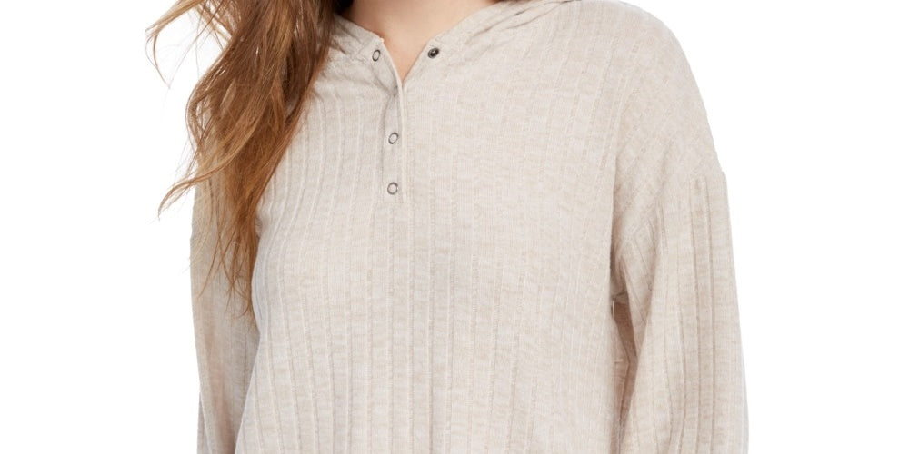 Moletom com capuz Henley canelado Ultra Flirt Junior's Bege, tamanho X-S