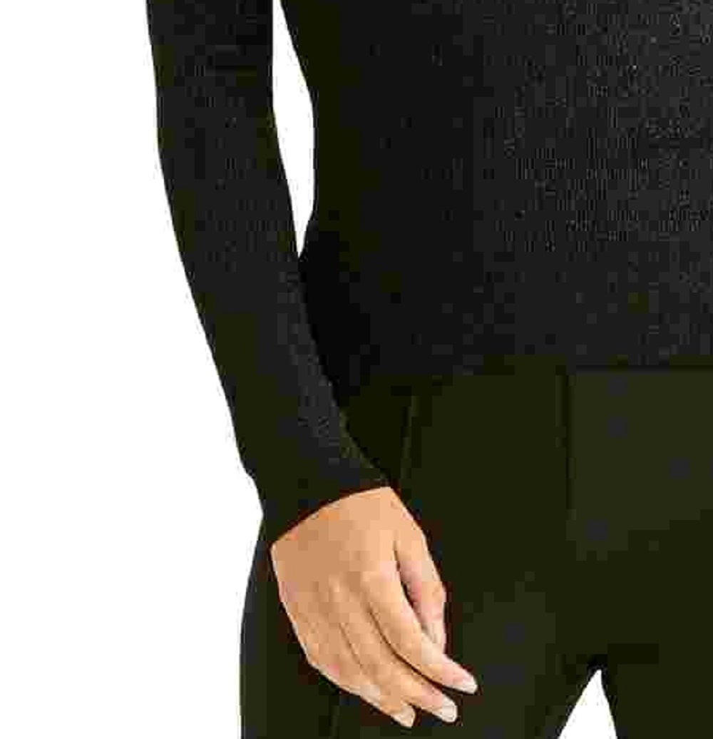 Blusa feminina preta de manga comprida e gola redonda Rachel Roy, tamanho grande