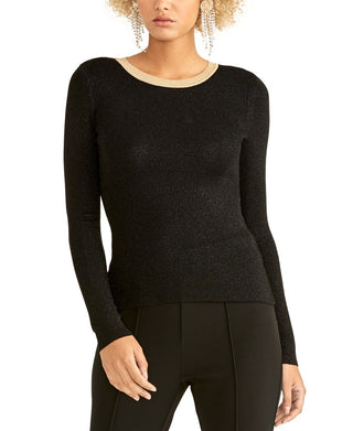 Rachel Roy Metallic Ringer Pullover Suéter Preto Tamanho X-G