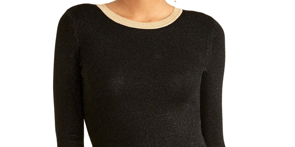 Rachel Roy Metallic Ringer Pullover Suéter Preto Tamanho X-G