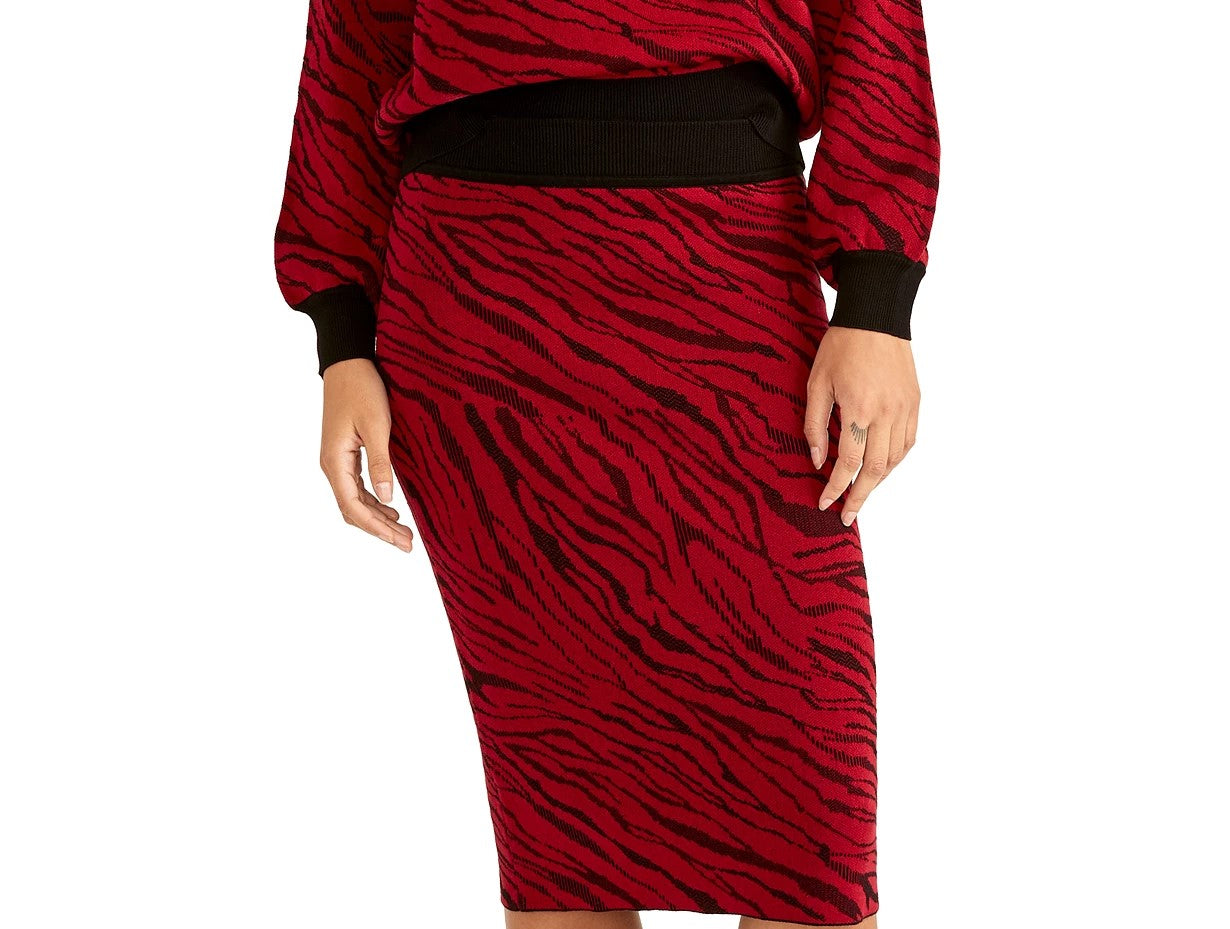 Saia midi feminina com estampa animal Rachel Roy, vermelha escura, tamanho grande