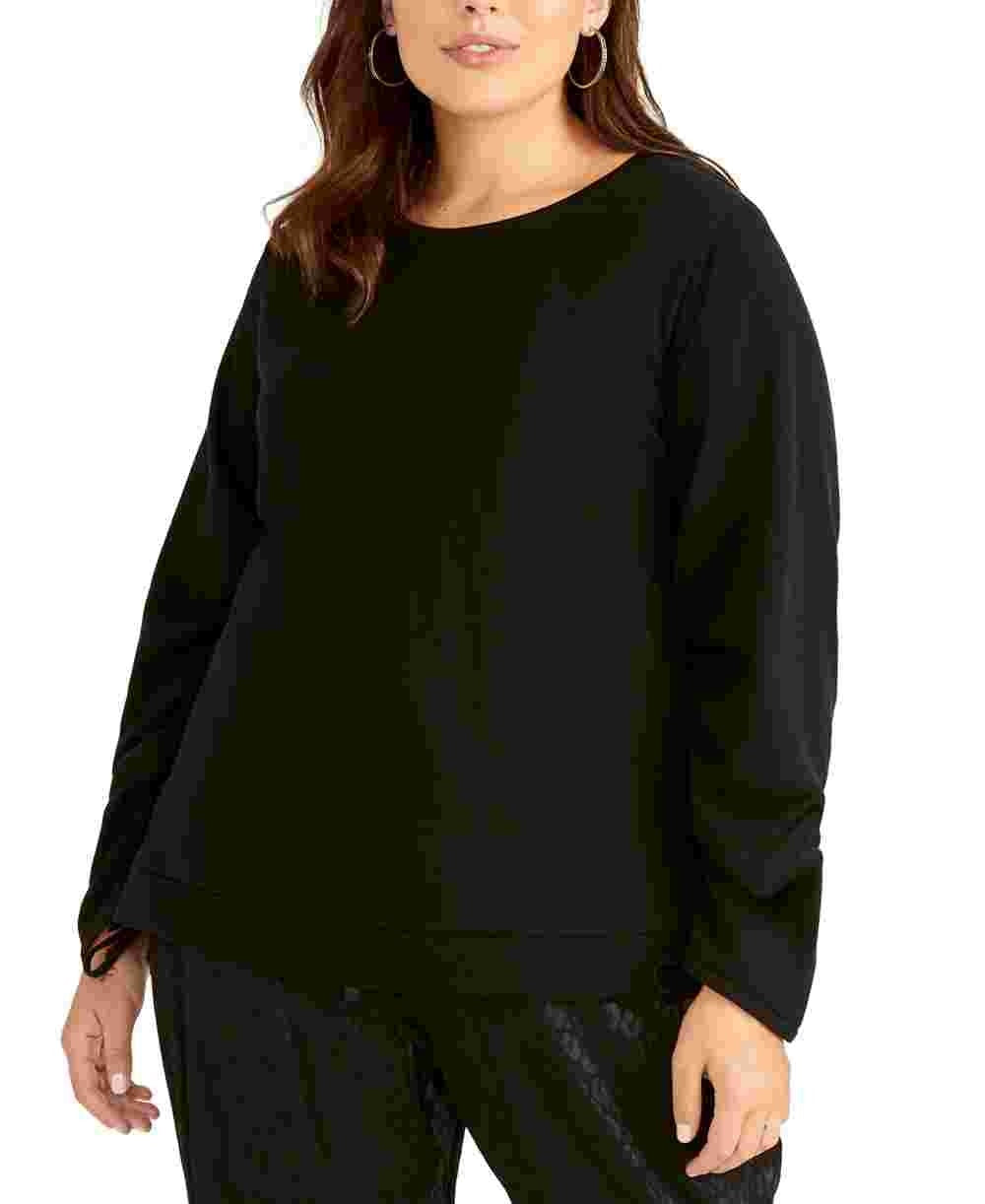 Moletom feminino Liya com mangas com cordão e tamanho grande da Rachel Roy, preto, tamanho 2X