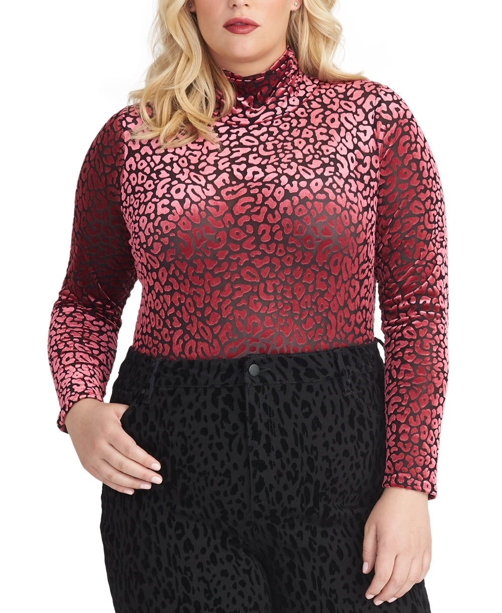 Rachel Roy Feminino Trendy Plus Size Val Estampa de Leopardo Gola Alta Rosa Tamanho 3X