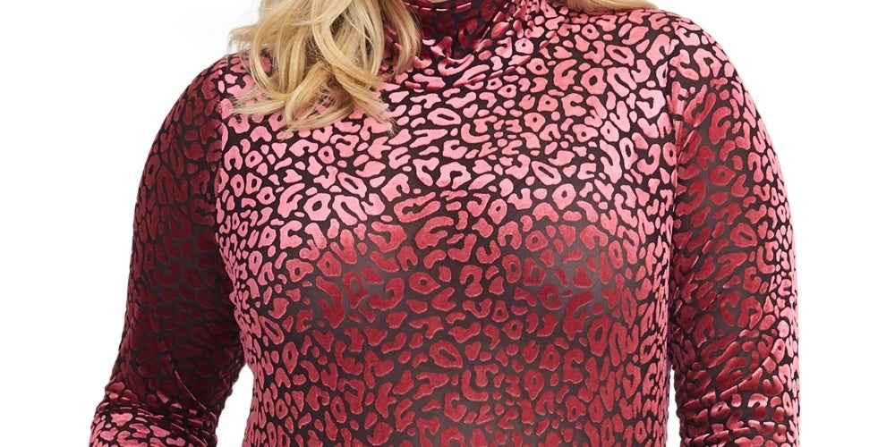 Rachel Roy Feminino Trendy Plus Size Val Estampa de Leopardo Gola Alta Rosa Tamanho 3X