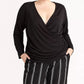 Top drapeado moderno feminino Rachel Roy, preto, tamanho 2X