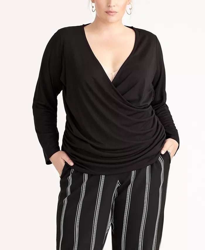 Top drapeado moderno feminino Rachel Roy, preto, tamanho 2X