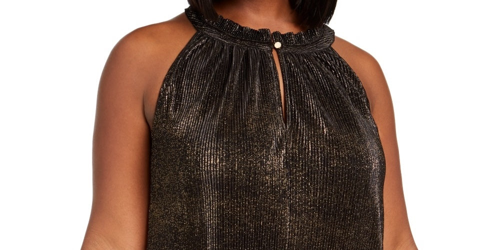 Rachel Roy Plus Size Andy Metallic Halter Regata Feminina Preta Tamanho 1X