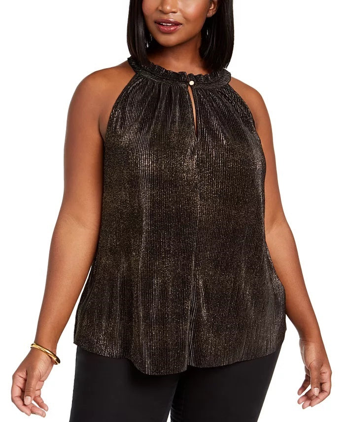 RACHEL Rachel Roy Top Halter Metálico Plus Size Feminino Trendy Preto Tamanho 3X