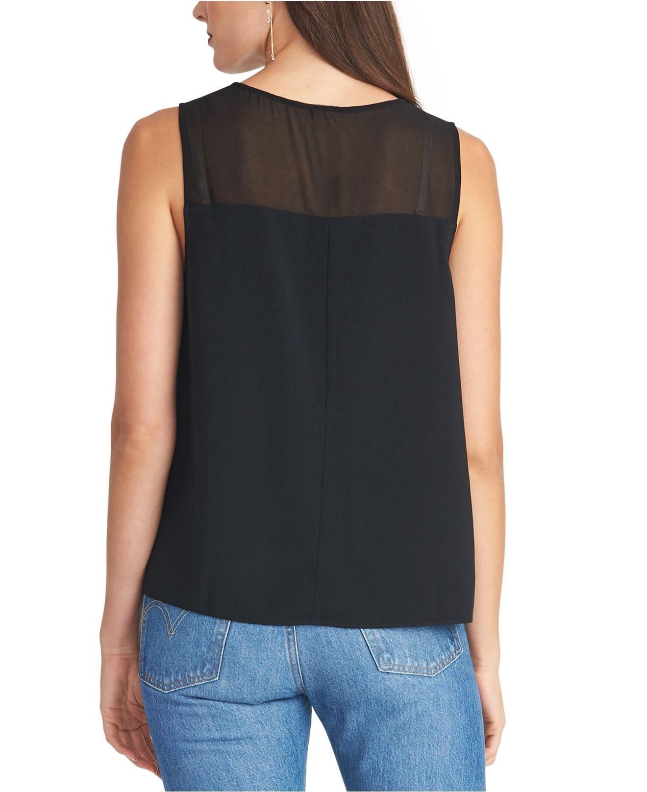Rachel Roy Top sem mangas feminino com jugo de malha, preto, tamanho pequeno
