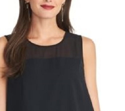 Rachel Roy Top sem mangas feminino com jugo de malha, preto, tamanho pequeno