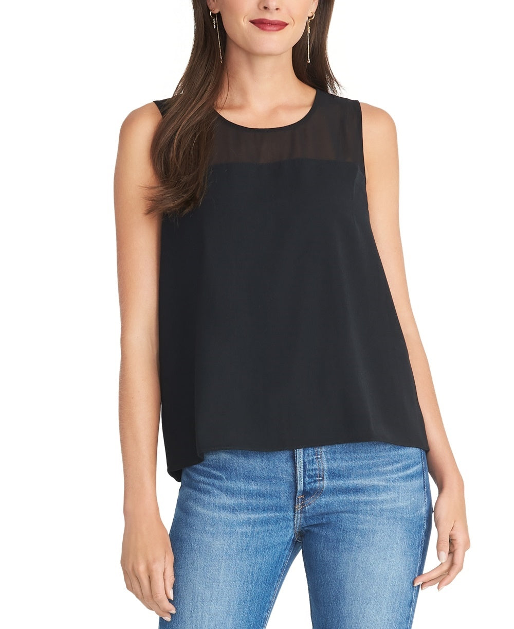 Rachel Roy Top sem mangas feminino com jugo de malha, preto, tamanho XX-G