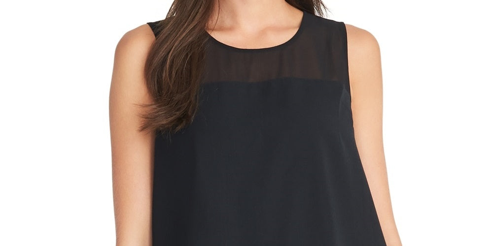 Rachel Roy Top sem mangas feminino com jugo de malha, preto, tamanho XX-G
