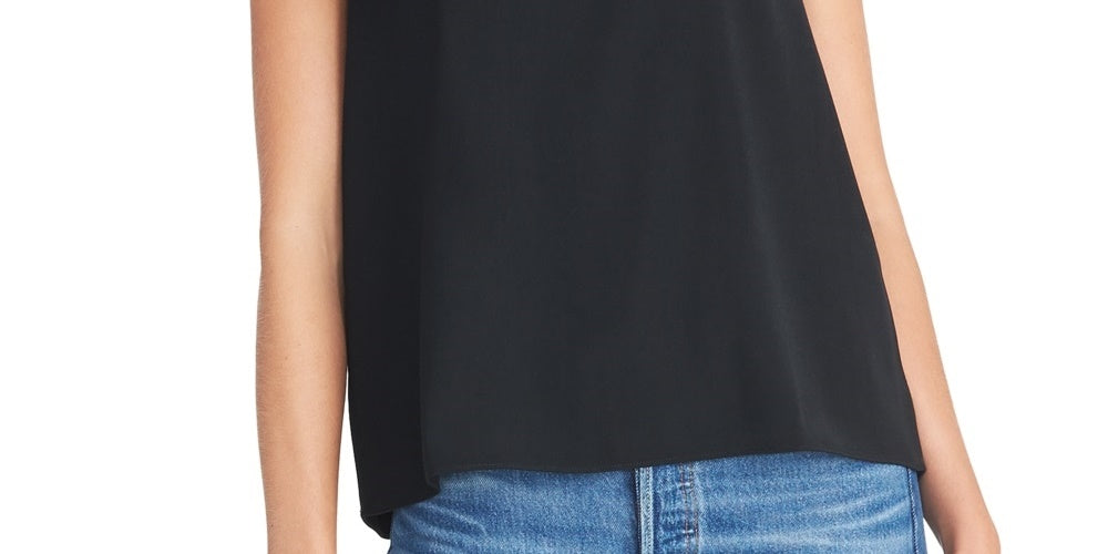 Rachel Roy Top sem mangas feminino com jugo de malha, preto, tamanho XX-G