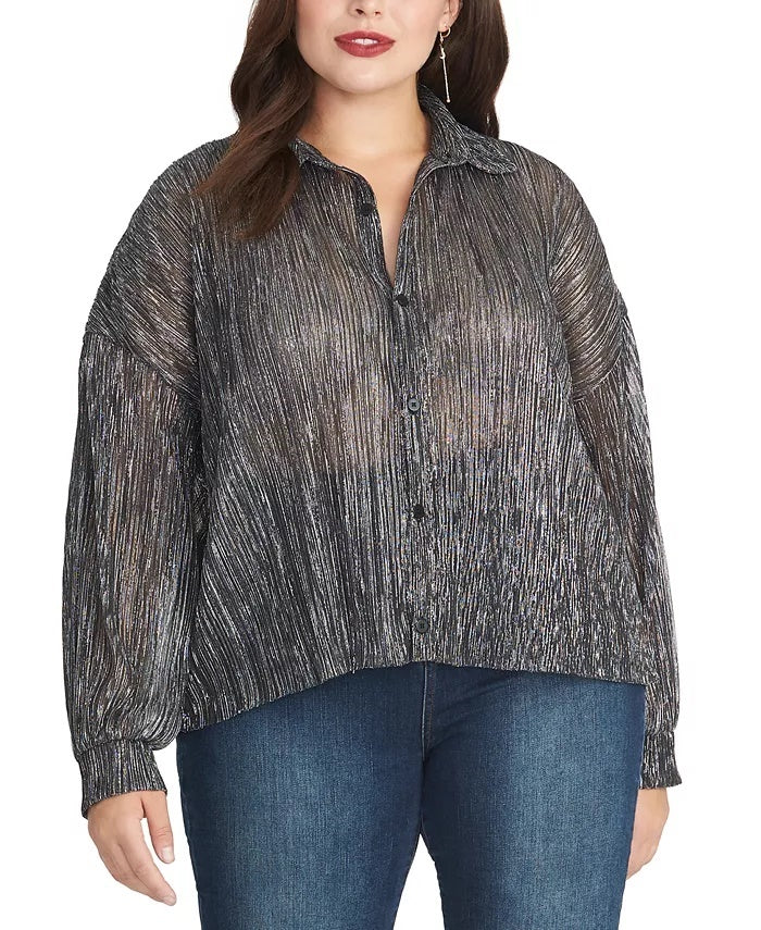 Blusa feminina Rachel Roy Trendy Plus Size Ben Metallic Crinkle, prata, tamanho 1X