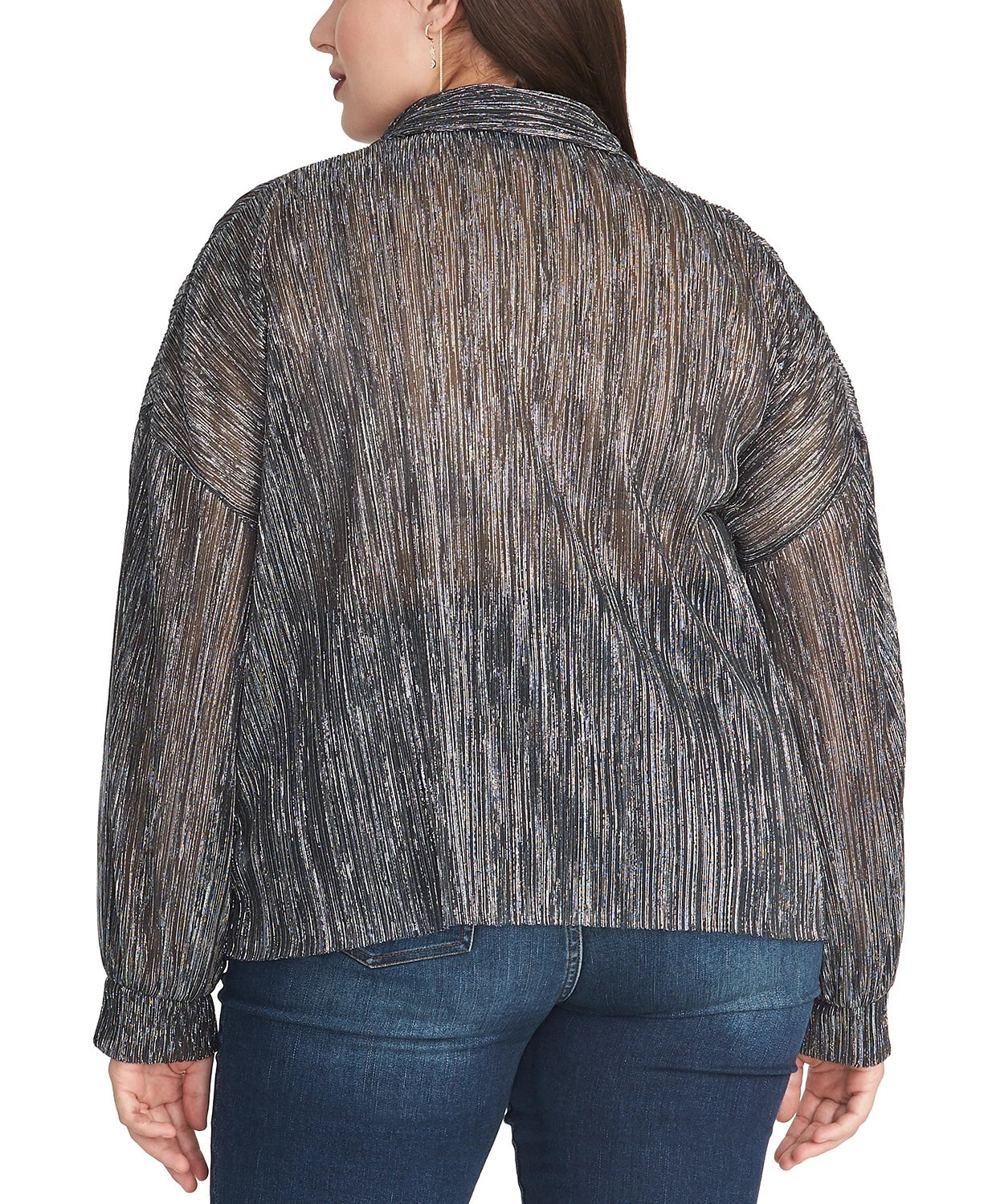 Blusa feminina Rachel Roy Trendy Plus Size Ben Metallic Crinkle, prata, tamanho 1X