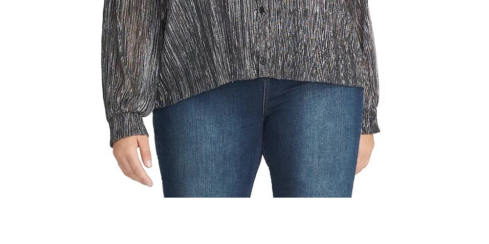 Blusa feminina Rachel Roy Trendy Plus Size Ben Metallic Crinkle, prata, tamanho 1X