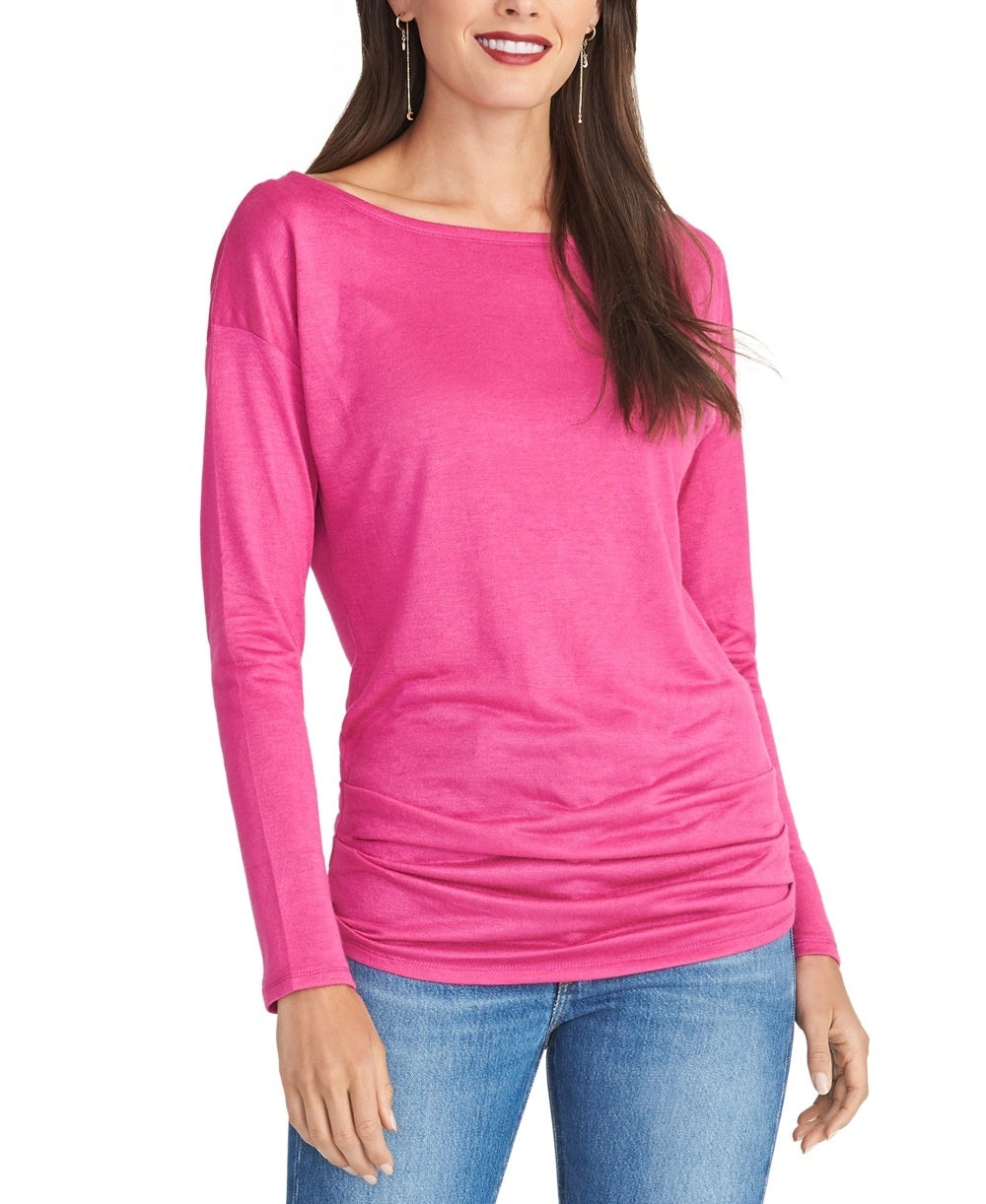 Blusa feminina Chloe com decote canoa, rosa, tamanho extrapequeno, Rachel Roy