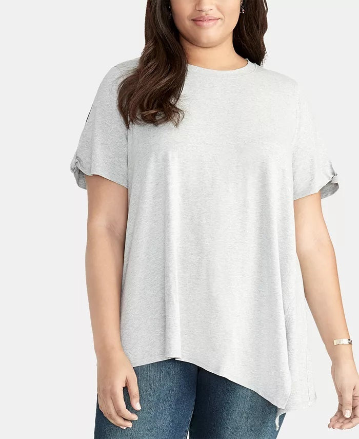RACHEL Rachel Roy Top assimétrico feminino plus size com manga dividida, cinza, tamanho 1X