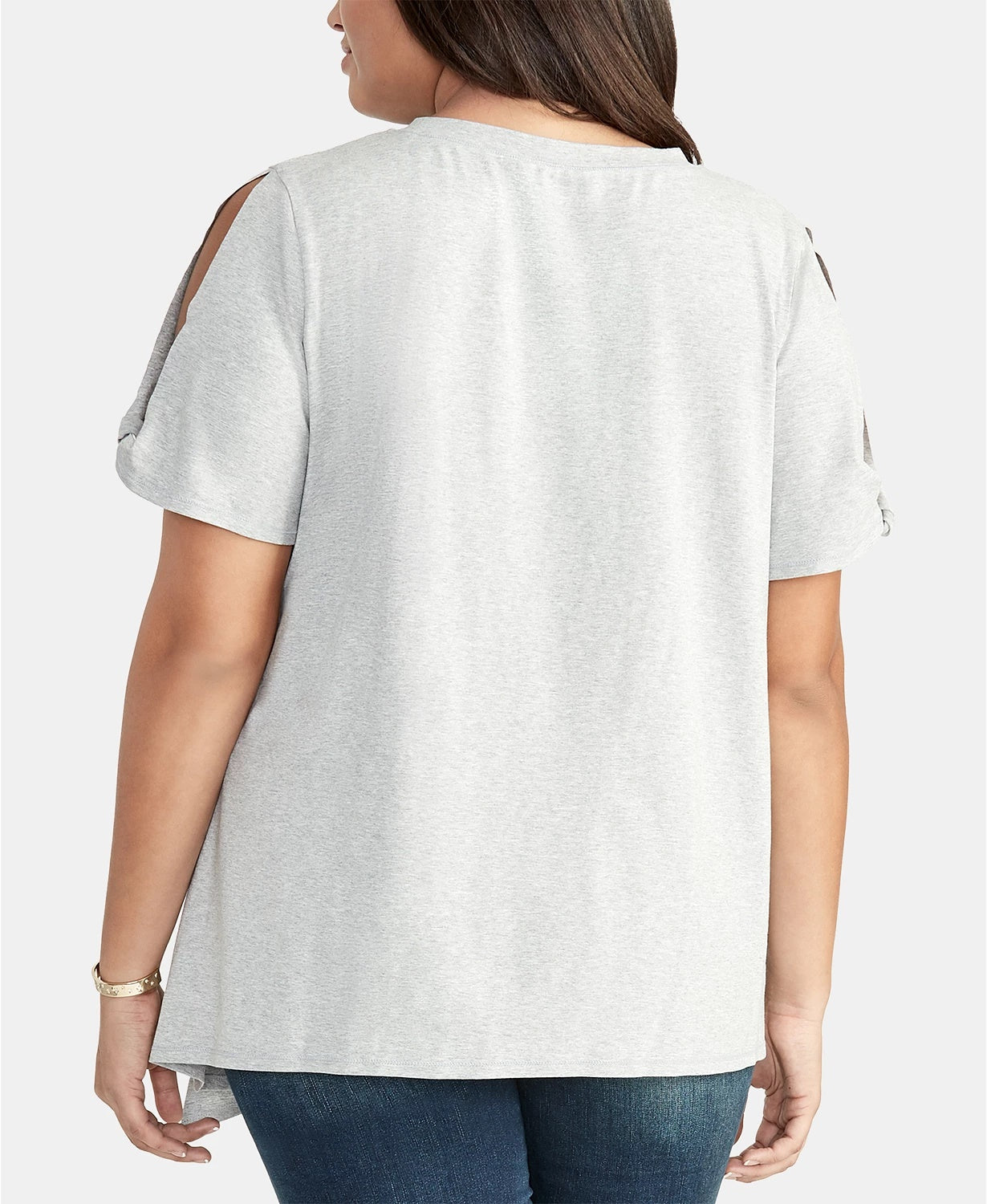 RACHEL Rachel Roy Top assimétrico feminino plus size com manga dividida, cinza, tamanho 1X