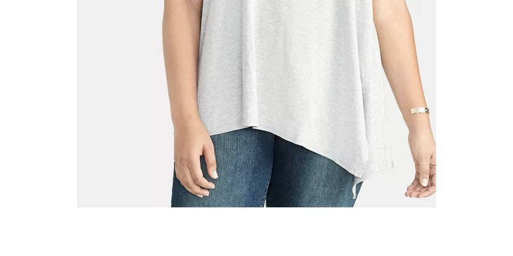RACHEL Rachel Roy Top assimétrico feminino plus size com manga dividida, cinza, tamanho 1X
