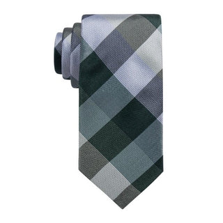 Gravata de seda fina xadrez Weho masculina Ryan Seacrest Distinction, verde-escuro, tamanho regular