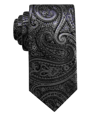Gravata de seda fina masculina Distinction Gardenia Paisley preta regular Ryan Seacrest