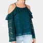Blusa feminina Ultra Flirt Deep Teal com renda pequena e ombros descobertos, verde, tamanho pequeno