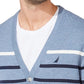 Cardigan listrado com decote em V e botões Nautica masculino, azul, pequeno e médio