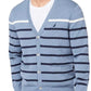 Cardigan listrado masculino Nautica com botões e decote em V, azul, tamanho extragrande