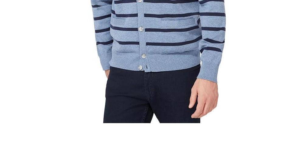 Cardigan listrado masculino Nautica com botões e decote em V, azul, tamanho extragrande