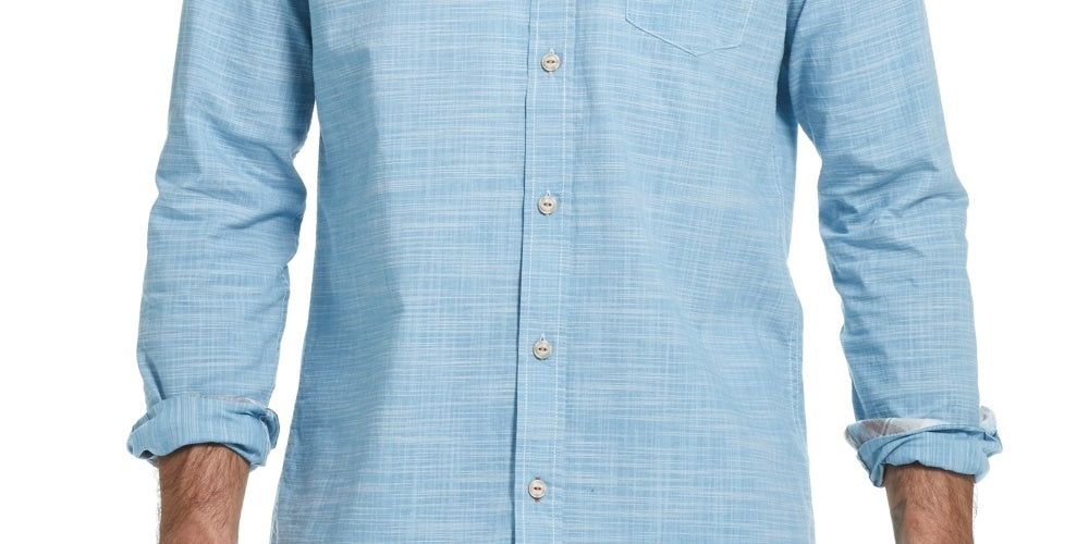 Camisa social masculina vintage à prova de intempéries com gola listrada, azul, tamanho pequeno