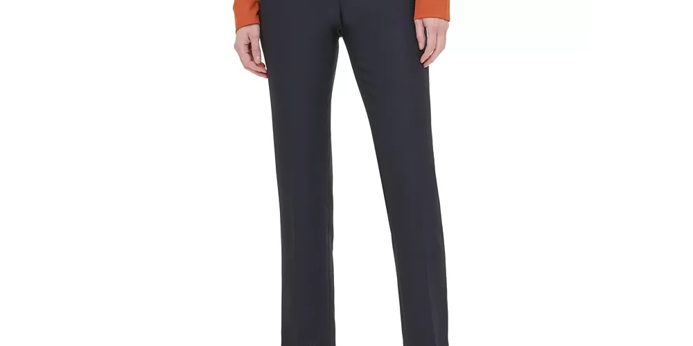 Calça feminina Calvin Klein de sarja slim, azul-marinho, tamanho 2