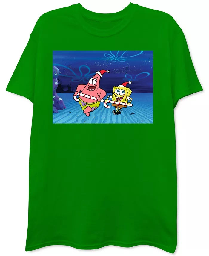 Camiseta masculina Freeze 24-7 Bob Esponja e Patrick de Natal, verde, tamanho médio