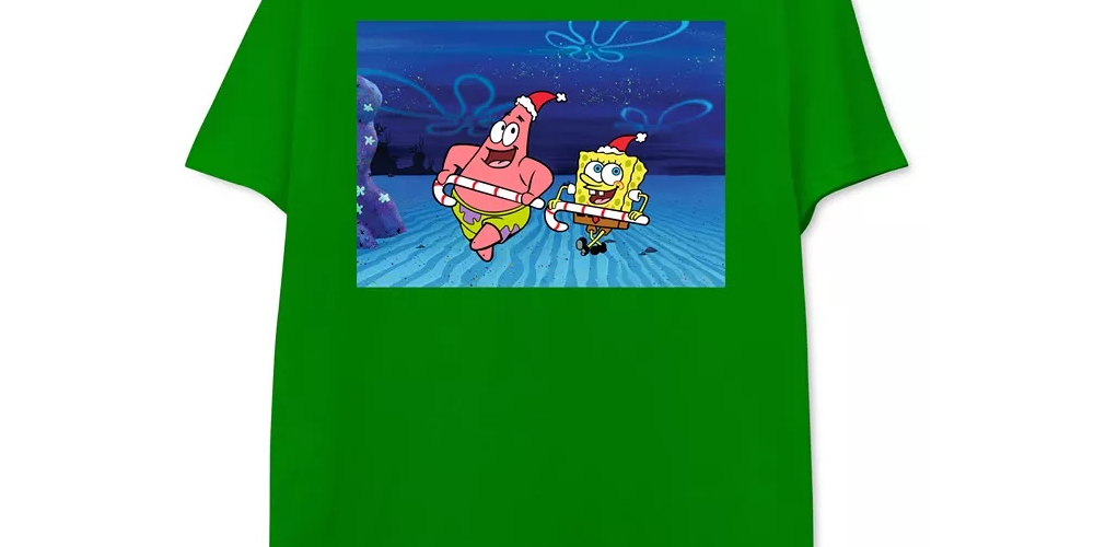 Camiseta masculina Freeze 24-7 Bob Esponja e Patrick de Natal, verde, tamanho médio