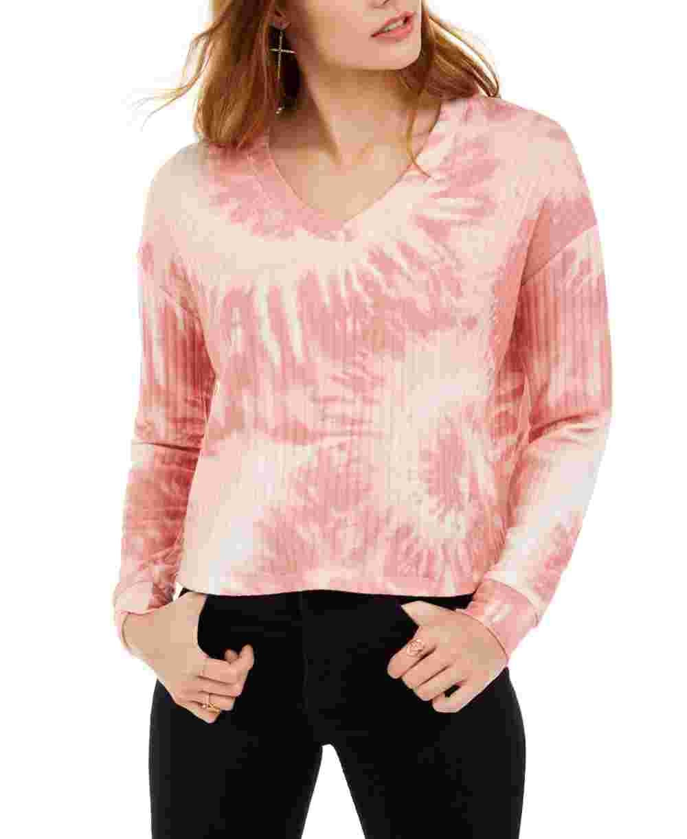 Blusa canelada aconchegante Crave Fame Junior, tingida, rosa, tamanho pequeno