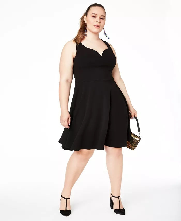Vestido feminino B Darlin Plus Size da moda, com costas abertas e flare, preto, tamanho 22W