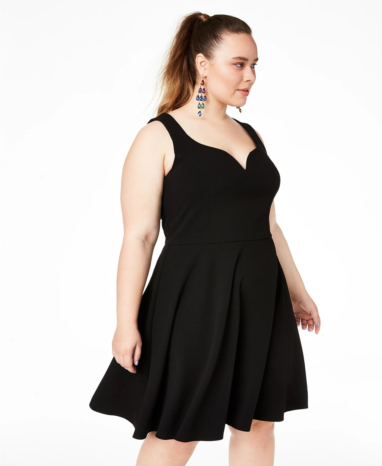 Vestido feminino B Darlin Plus Size da moda, com costas abertas e flare, preto, tamanho 22W