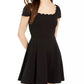 B Darlin Feminino Preto Costas Decote Recortado Manga Curta Gola Quadrada Mini Fit + Vestido de Coquetel Flare Preto 13-14