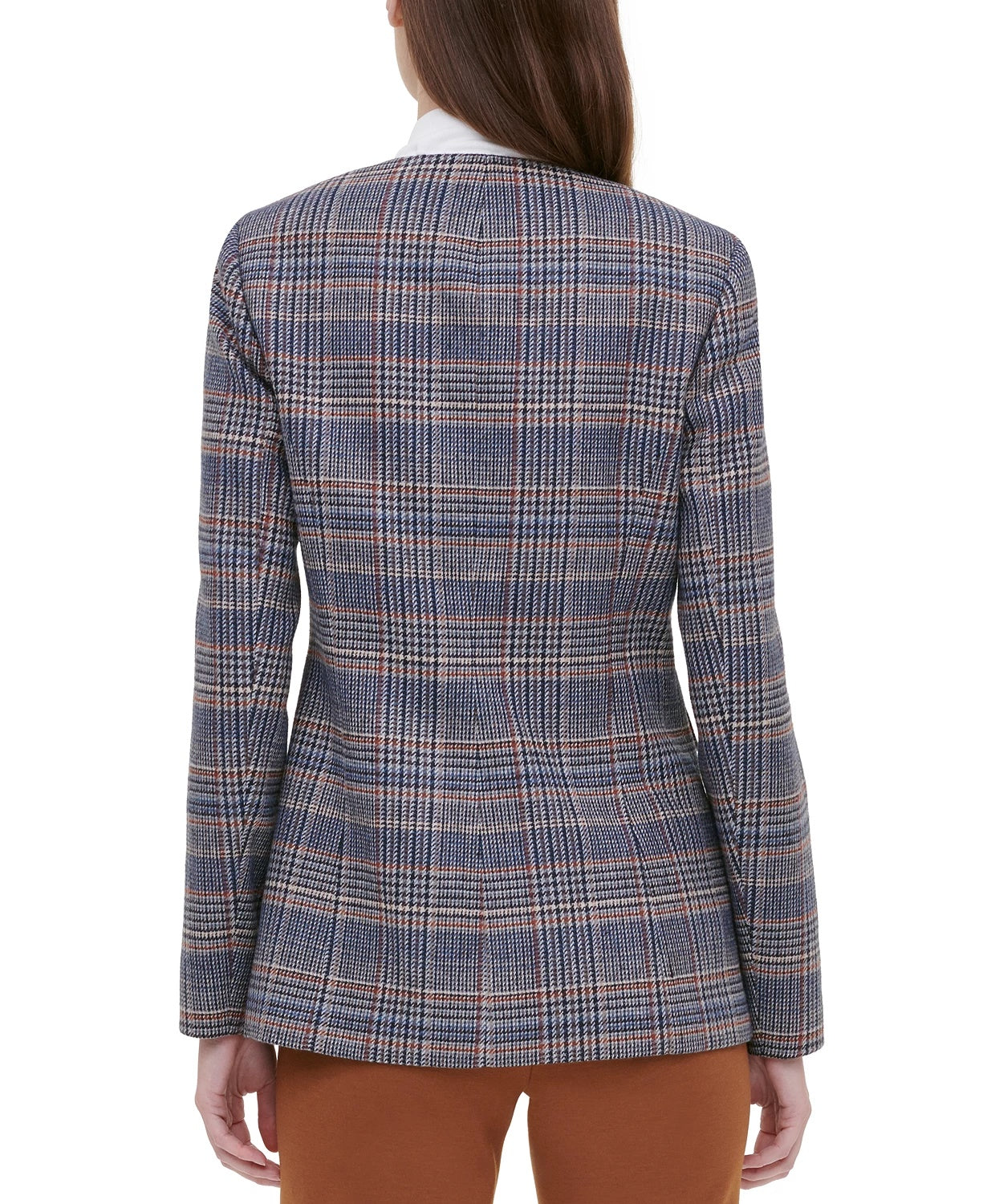 Terno xadrez azul marinho feminino Calvin Klein para usar no trabalho, jaqueta marrom, tamanho 6, pequena