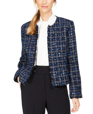 Calvin Klein Jaqueta Feminina Petite Tweed Aberta Frente Azul Tamanho 14 P