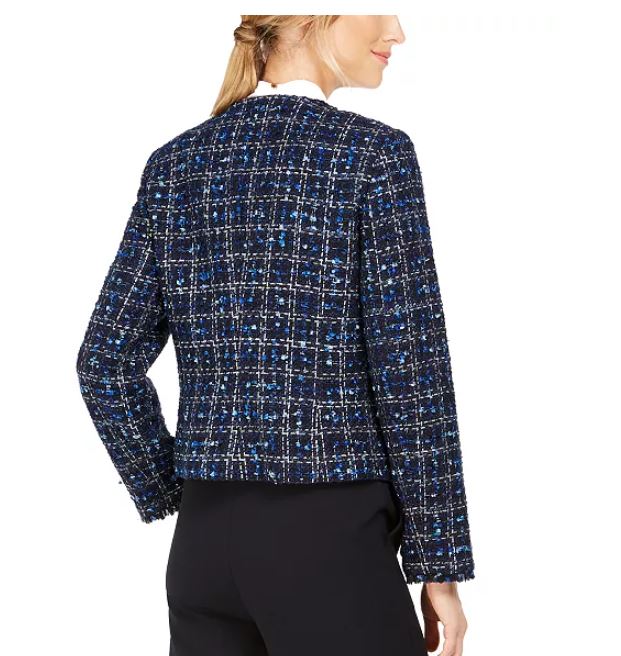 Calvin Klein Jaqueta Feminina Petite Tweed Aberta Frente Azul Tamanho 14 P