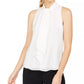 Blusa Calvin Klein Feminina Petite com Babados na Frente e Gola Alta, Branca, Tamanho P