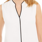 Blusa Calvin Klein Feminina Gola Alta com Acabamento Contrastado, Branca, Tamanho Pequeno Pequeno