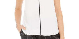 Blusa Calvin Klein Feminina Gola Alta com Acabamento Contrastado, Branca, Tamanho Pequeno Pequeno