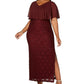 Vestido de festa feminino plus size com sobreposição de renda e lantejoulas, tamanho vinho 14W