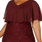 Vestido de festa feminino plus size com sobreposição de renda e lantejoulas, tamanho vinho 14W
